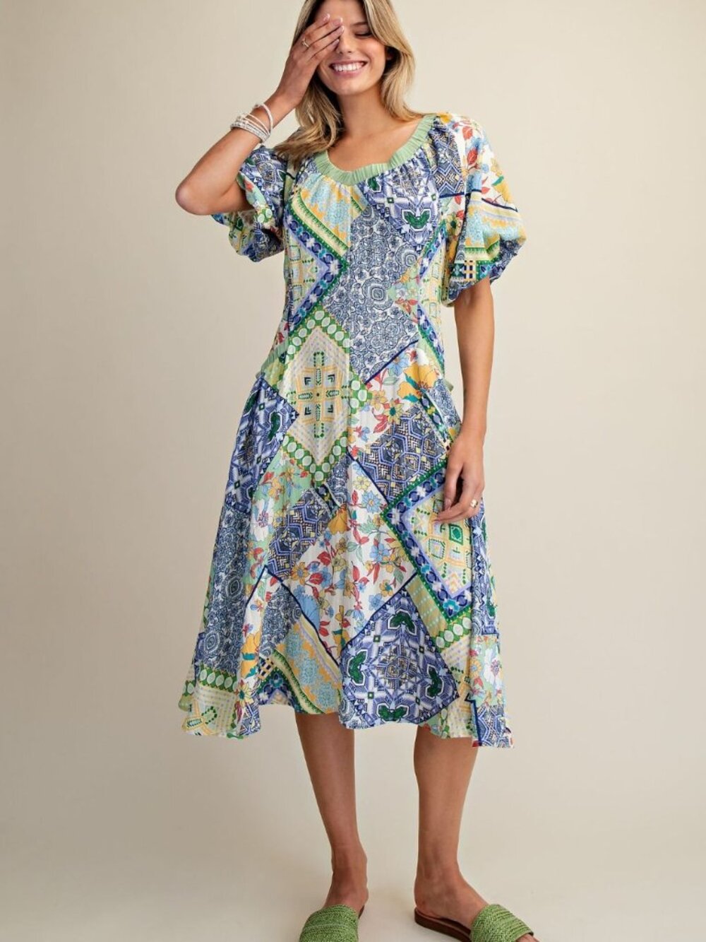EASEL BOLD PRINTED DRESS 90% RAYON 10% NYLON